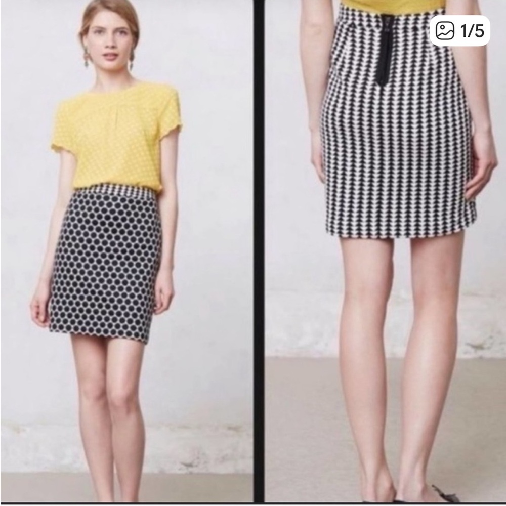 Anthropologie Leifnotes Black and White Pattern Classic Preppy Skirt - Size 8